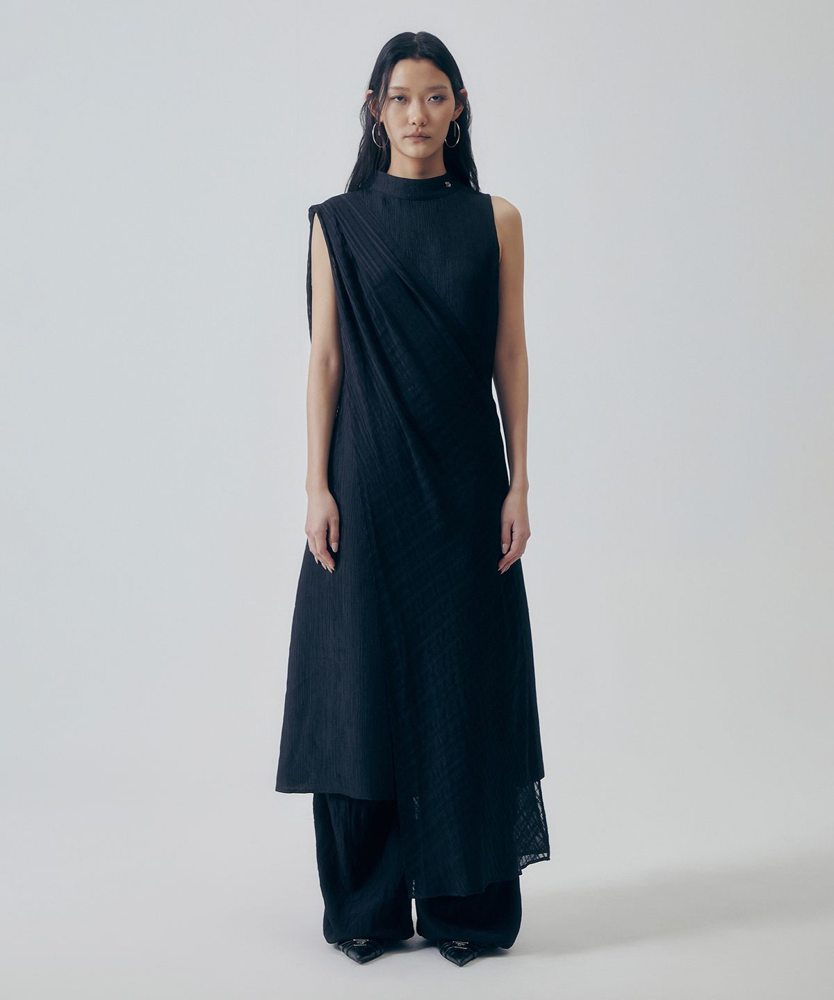 트리밍버드(TREEMINGBIRD) Desert-Inspired Layered Cotton Dress [ Black ]