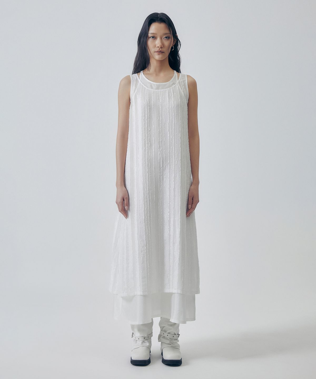 트리밍버드(TREEMINGBIRD) Two-Layer Overlap Dress [ White ]