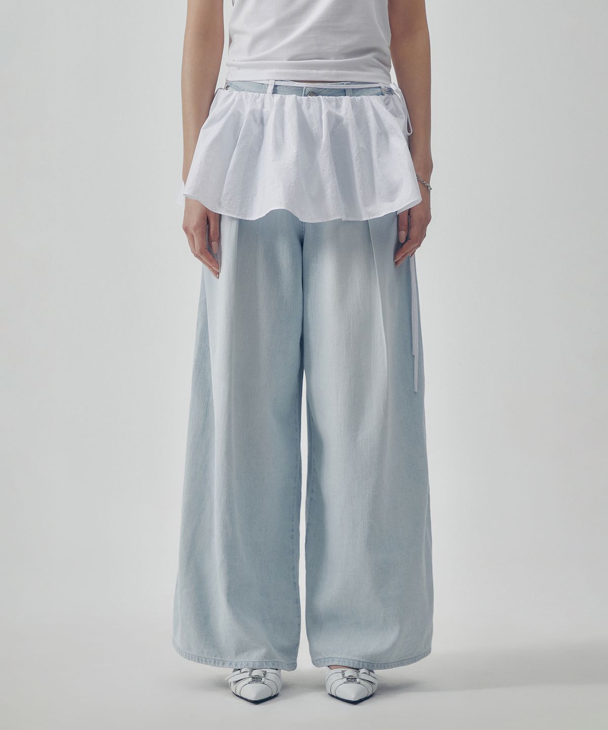 트리밍버드(TREEMINGBIRD) Glossy Layered Skirt [ White ]