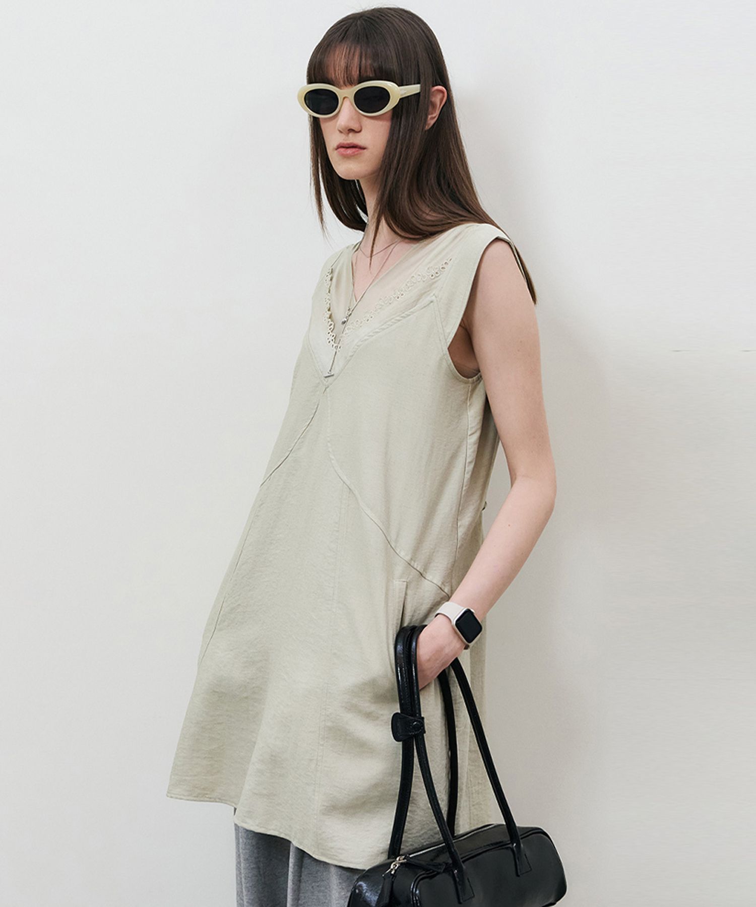 ★ MARRON EDITION★  25 Summer_ Khaki Mix Mini Dress MUSINSA | MARRON EDITION 25 Summer_ Khaki Mix Mini Dress