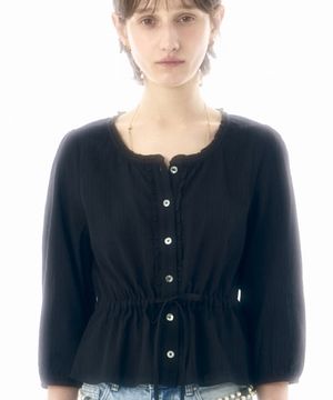 프릴 7부 스트링 블라우스 BK