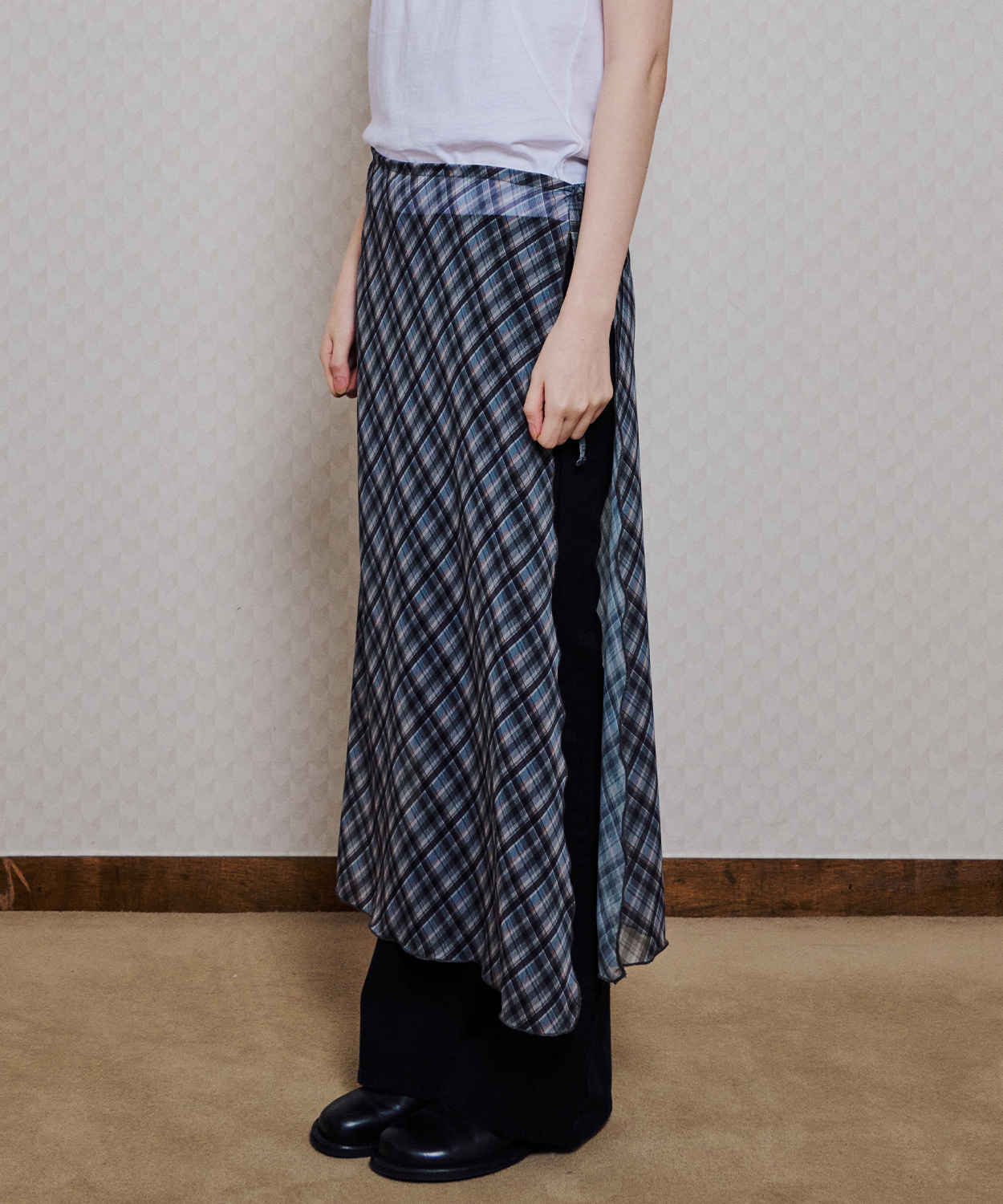 ◆ITZAVIBE◆ SHIRT STYLE LAYERED WRAP SKIRT IBB25WSK33GY SKYBLUE DOTTED LAYERED WRAP MIDI SKIRT - ITZAVIBE | 60
