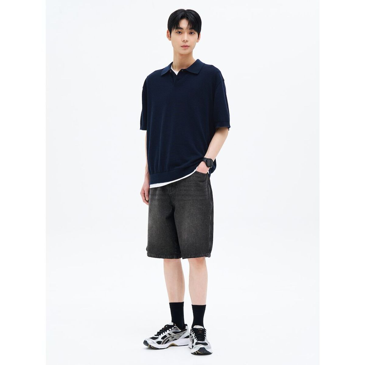 에잇세컨즈(8SECONDS) 와이드 워싱 워크 데님 쇼츠 애쉬