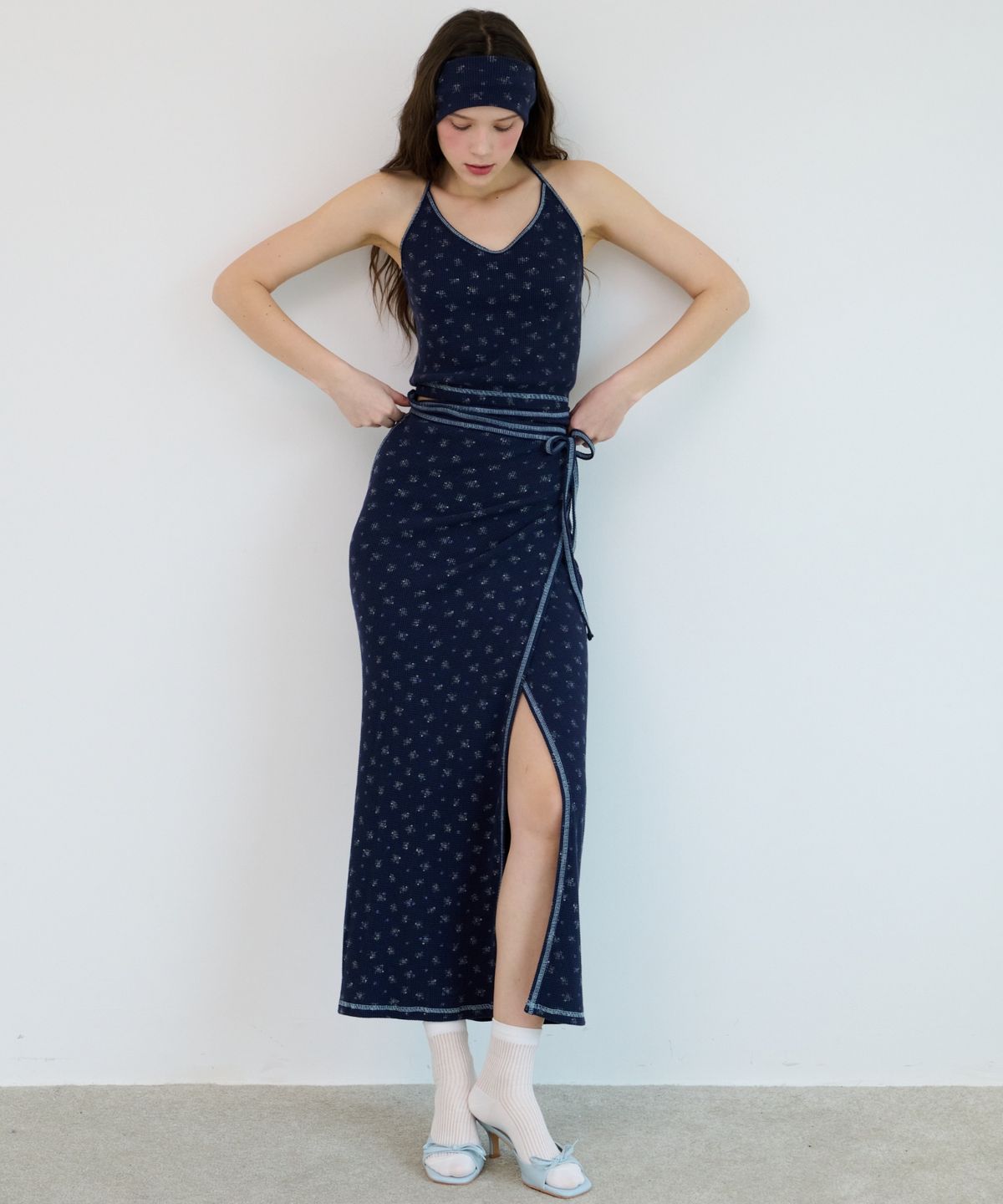 무니쉬(MOONISH) Midnight Garden Wrap Skirt - Midnight Navy