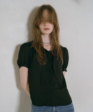 A3535 세일러 타이 블라우스_Black