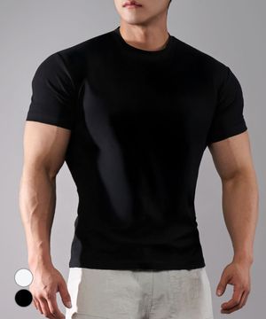 머슬핏 16수 코튼 스판 반팔 무지 티셔츠 2Color
