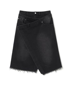 데님 미디 랩 스커트 [데님 블랙]