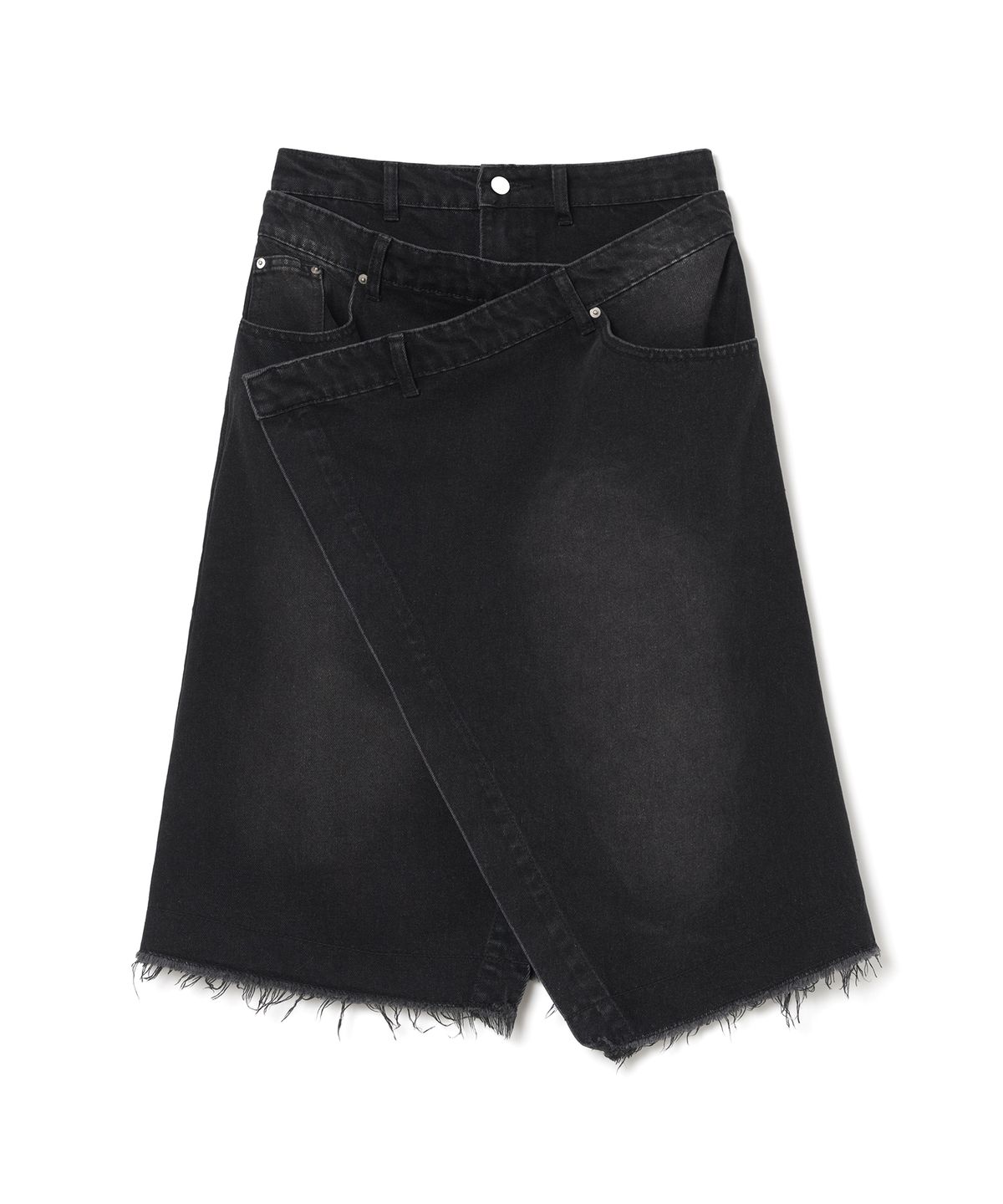 밀로 우먼(MILLO WOMEN) 데님 미디 랩 스커트 [데님 블랙]