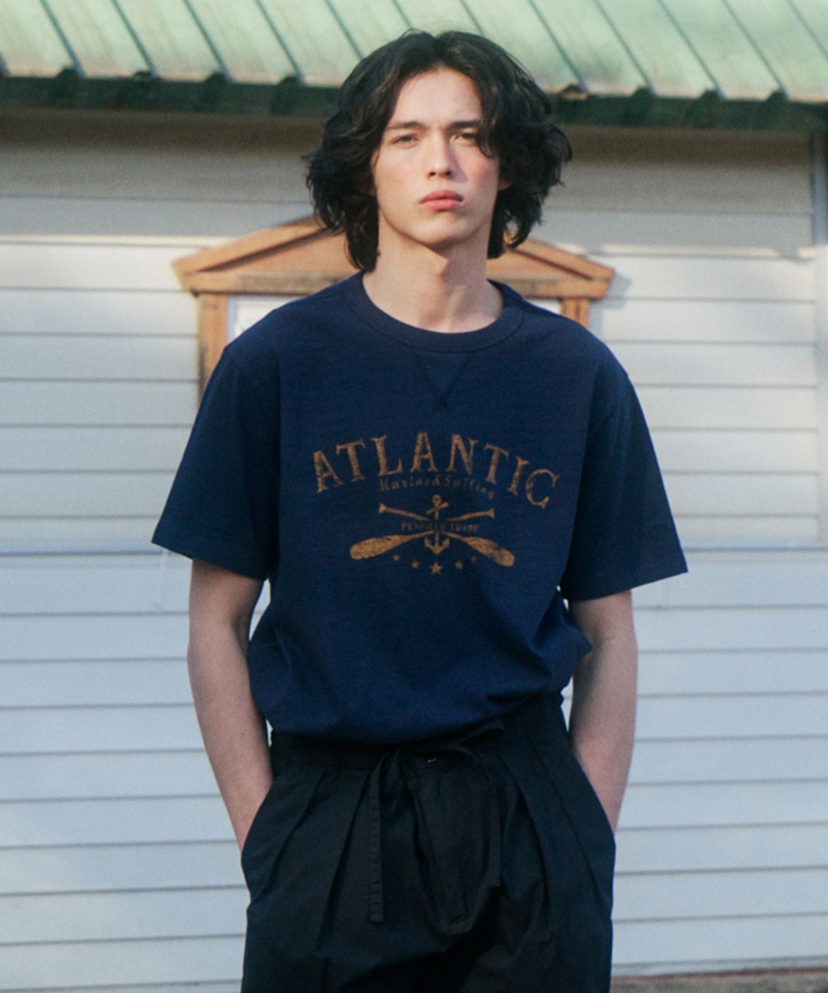 펜필드(PENFIELD) 슬럽 빈티지 마린 아트워크 반팔티 네이비_FR2KT88U