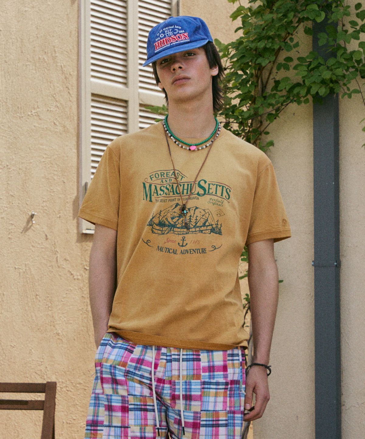 펜필드(PENFIELD) 메사추세츠 그래픽 워시드 빈티지 반팔티 머스타드_FR2KT98U
