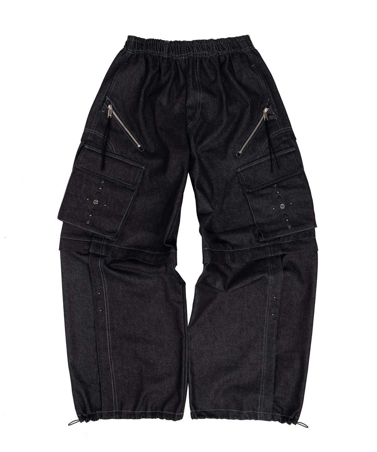 알에스에스씨(RSSC) RIVET CARGO CONVERTIBLE DENIM PANTS - BLACK