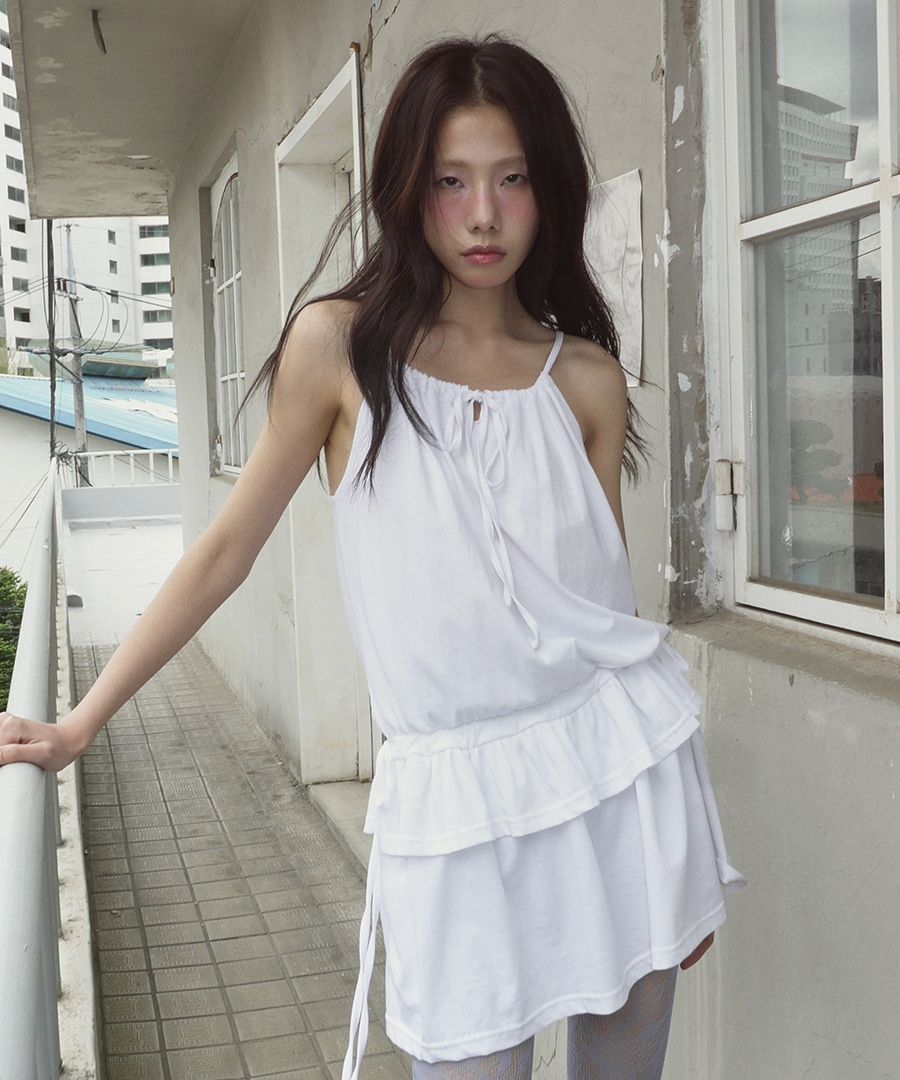 MUSINSA公式 | RENSE Shirring Frill Layered Sleeveless White