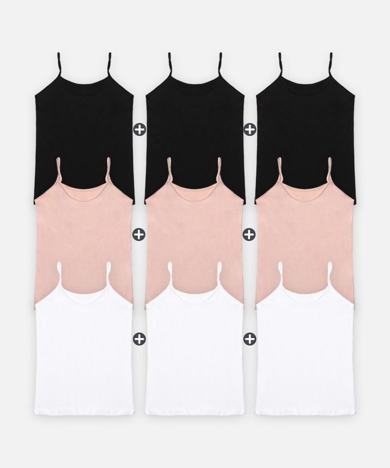 [3PACK]베이직 폴리코튼 무지 스트링 여성 슬리브리스