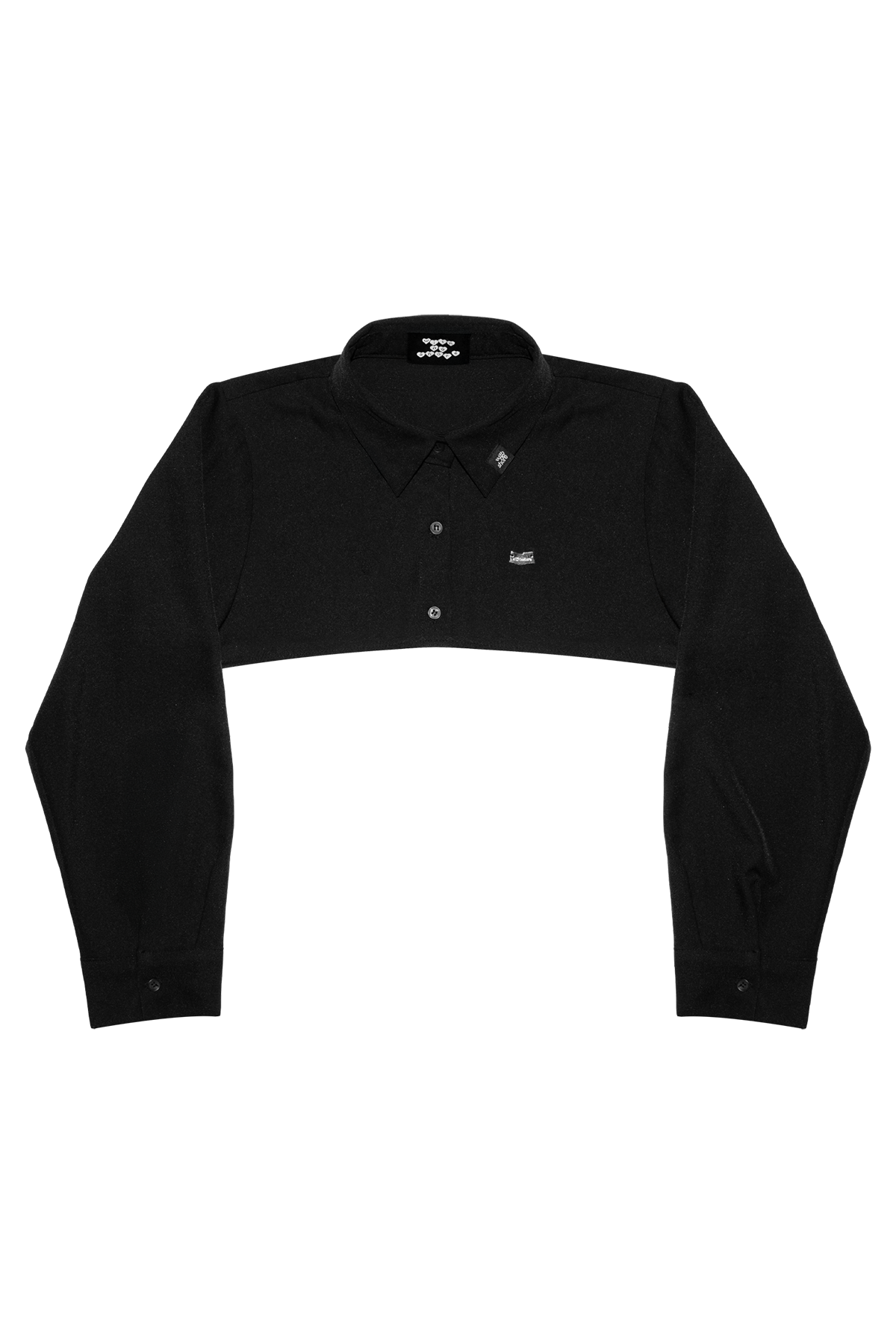 위드노쇼어(WITHNOSHORE) Irregular Emblem Crop Shirt -black