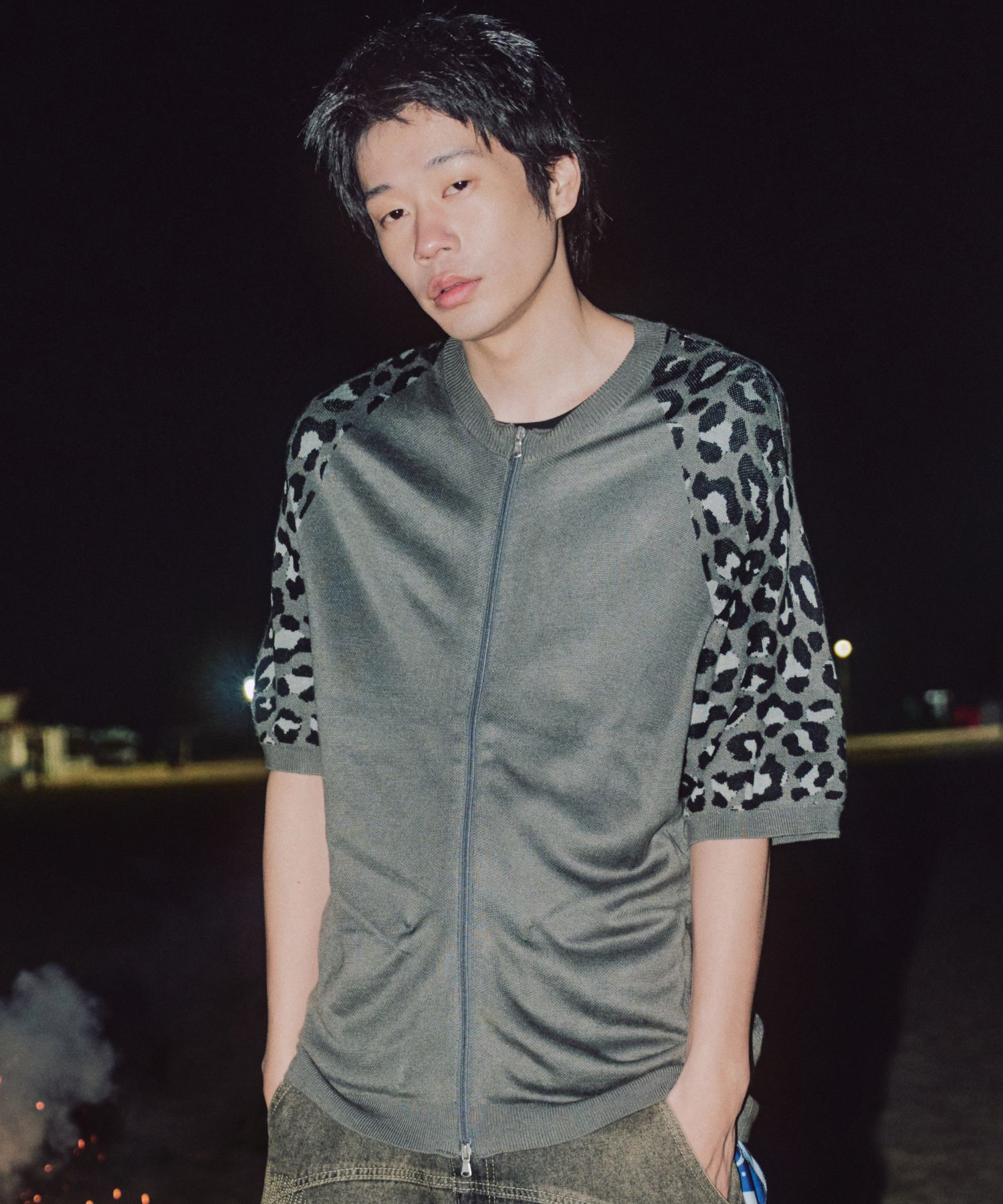 XTONZのCarnival color combination round short sleeve knit MUSINSA | XTONZ XTK151 Leopard Round Short Sleeve Knit Top