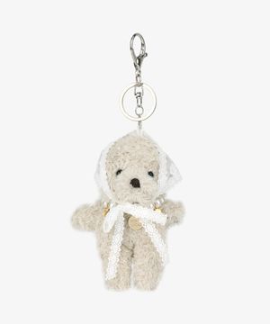 Lace Kerchief Bear Keyring - Light Beige