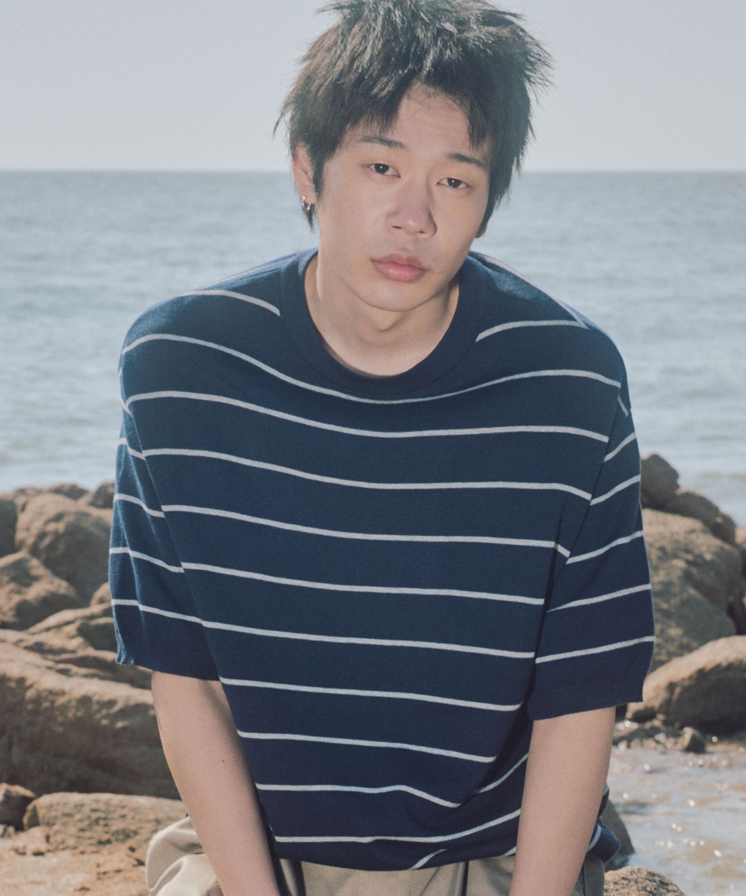 ★XTONZ★ XTK148 Weekend Round Short Sleeve Knit NAVY MUSINSA | XTONZ XTK153 Pied Stripe Round Short Sleeve Knit