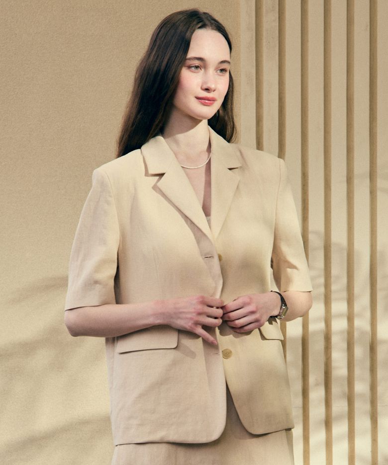 Linen Half Sleeve Jacket - Light Beige