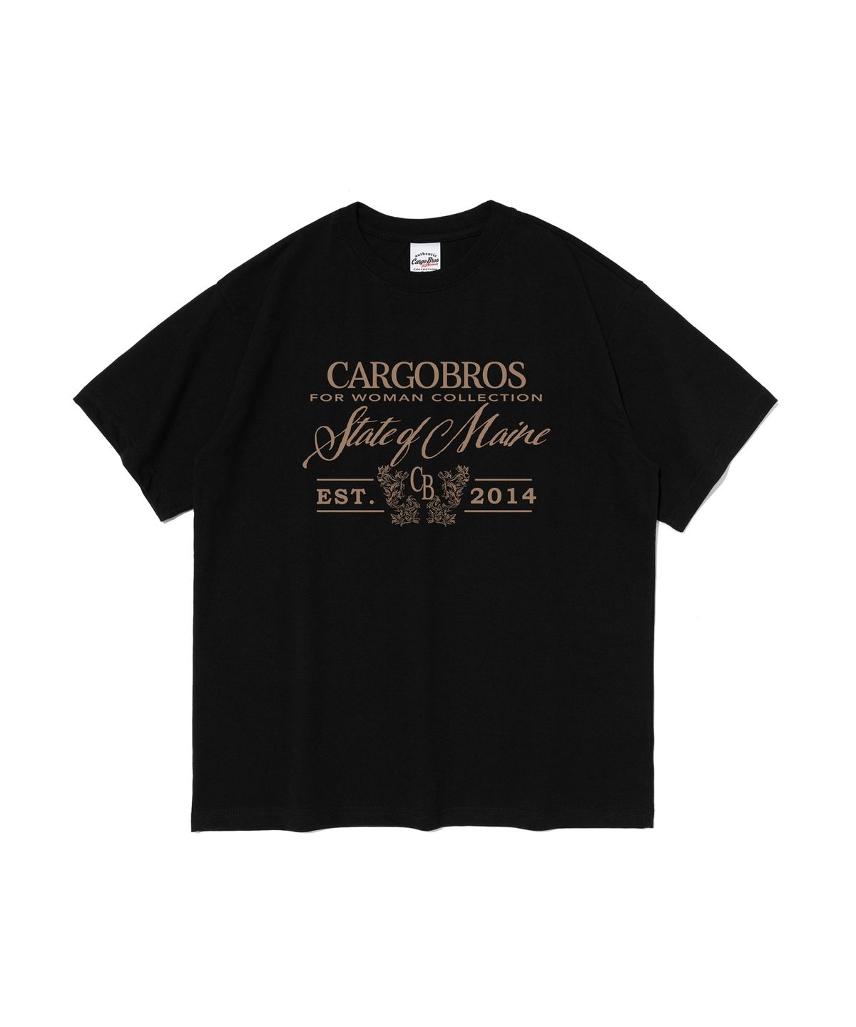 카고브로스 포 우먼(CARGOBROS FOR WOMAN) 스테이트 오브 메인 레터링 반팔 티셔츠 (블랙)