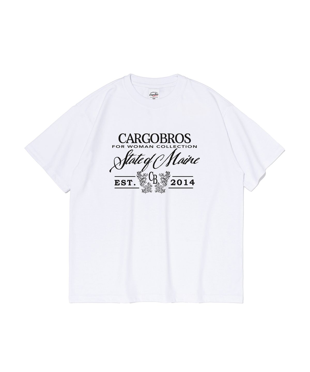 카고브로스 포 우먼(CARGOBROS FOR WOMAN) 스테이트 오브 메인 레터링 반팔 티셔츠 (화이트)