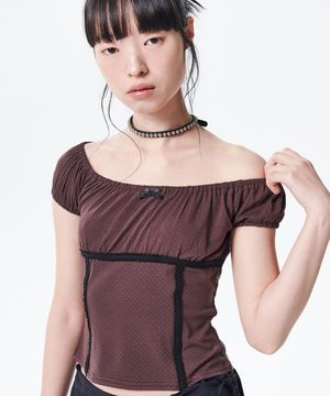 폴카 닷 슬림 탑 [브라운]