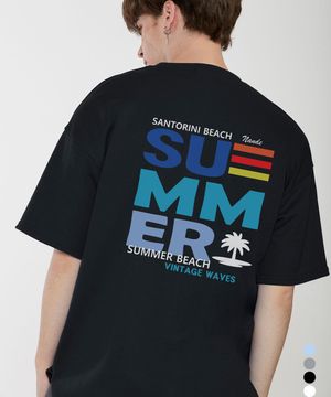 SUEMMER BEACH 전사 프린팅 오버핏 반팔티셔츠
