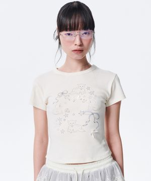 리본 캣 H/S 티 [아이보리]