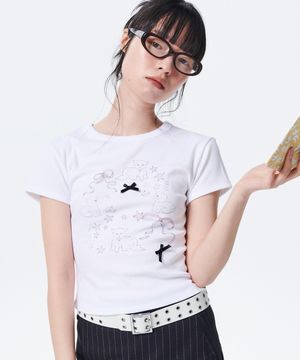 리본 캣 H/S 티 [화이트]