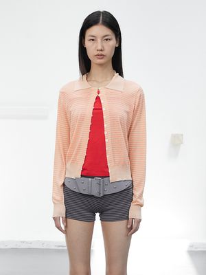 STRIPE COLLAR KNIT CARDIGAN / ORANGE