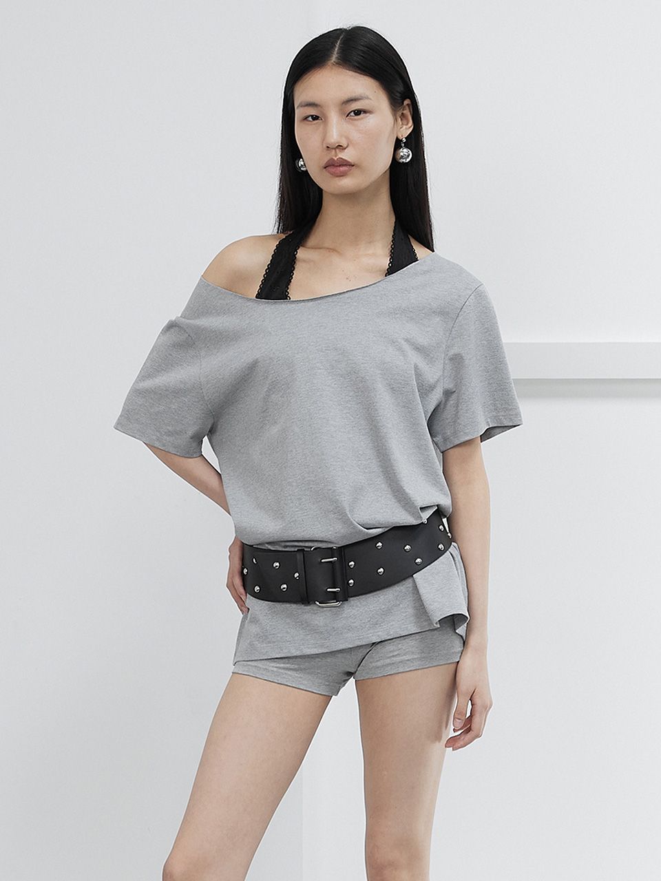 ONE SHOULDER LOOSE TOP / MELANGE GRAY