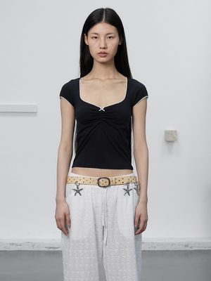 RIBBON LACE HALF TOP / NAVY