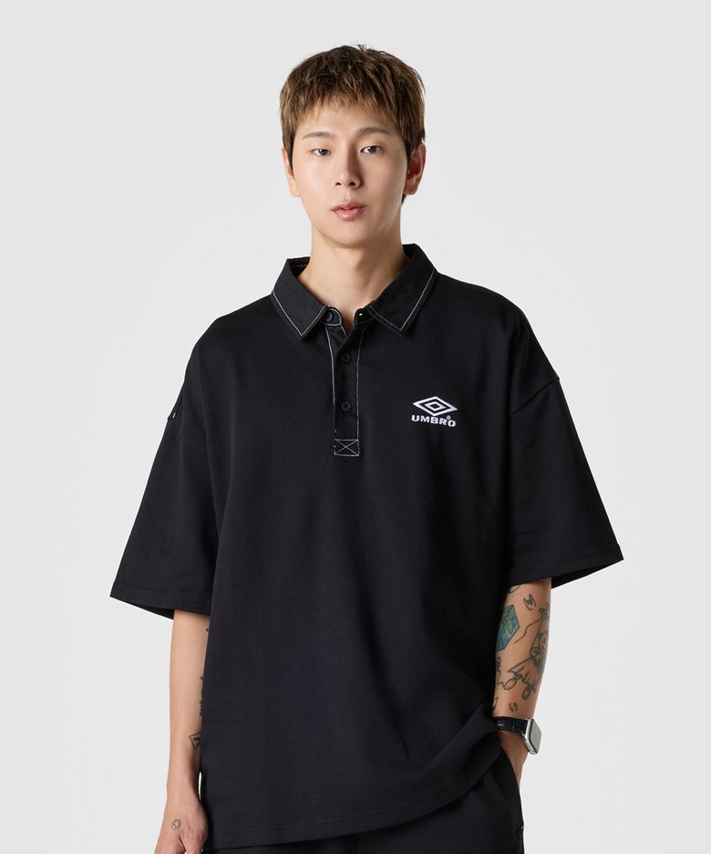 크리스피 타슬란 피케 카라 반팔 티셔츠 블랙(UQ223CTS59)