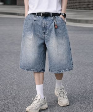 원턱 버뮤다 데님 쇼츠 하프 반바지_[라이트블루]