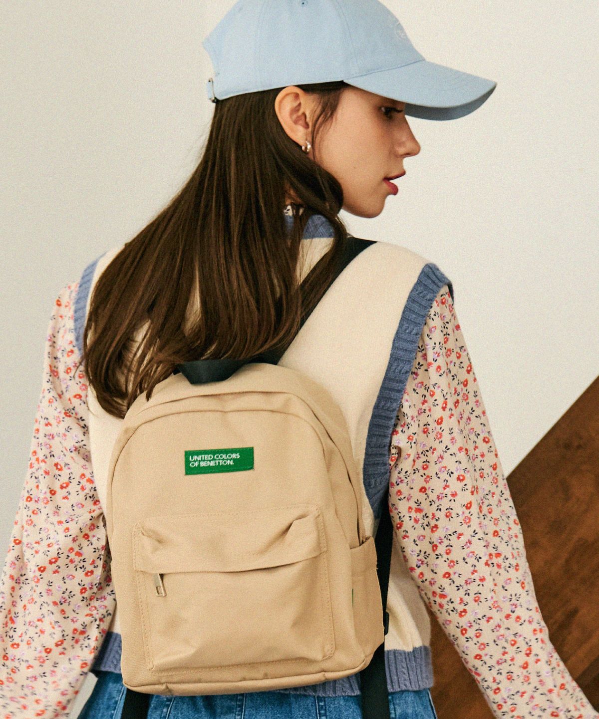 베네통(BENETTON) 비비드 미니 백팩 - [베이지]
