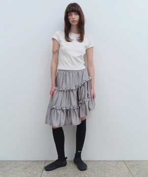 러플 사틴 미디 스커트 [그레이]