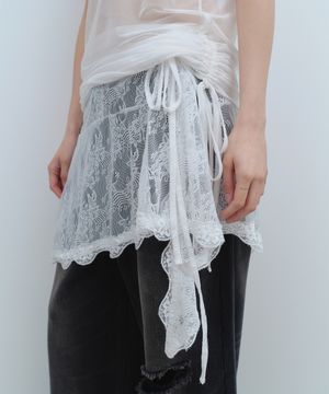 레이스 트리밍 랩 스커트 [화이트]