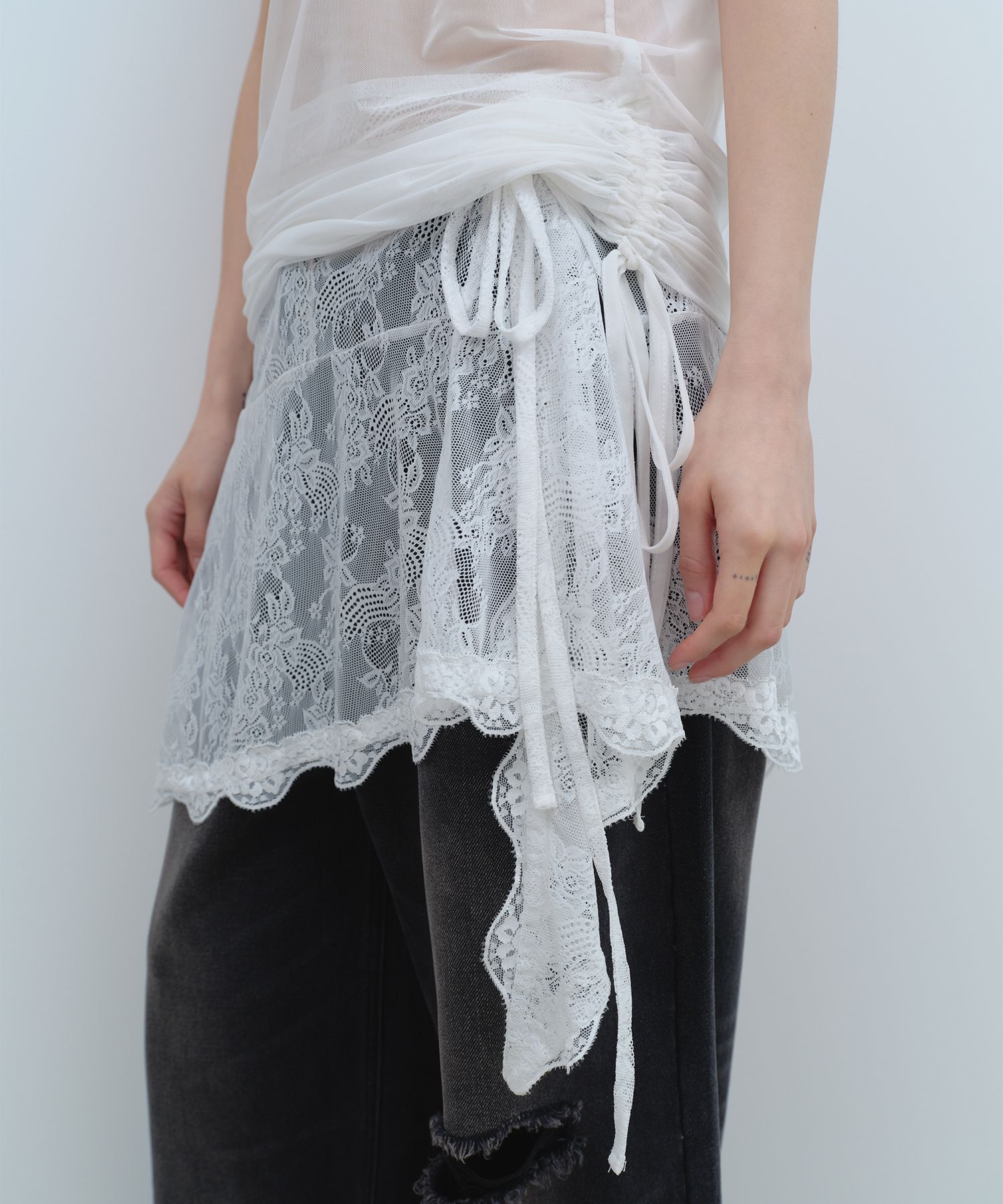 MUSINSA | MILLO WOMEN Lace Trimmed Wrap Skirt [White]