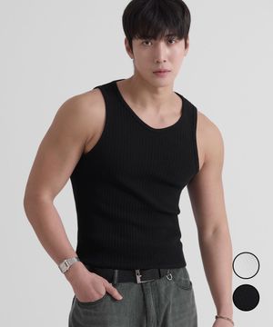 리브드 코튼 디링 슬리브리스 2컬러