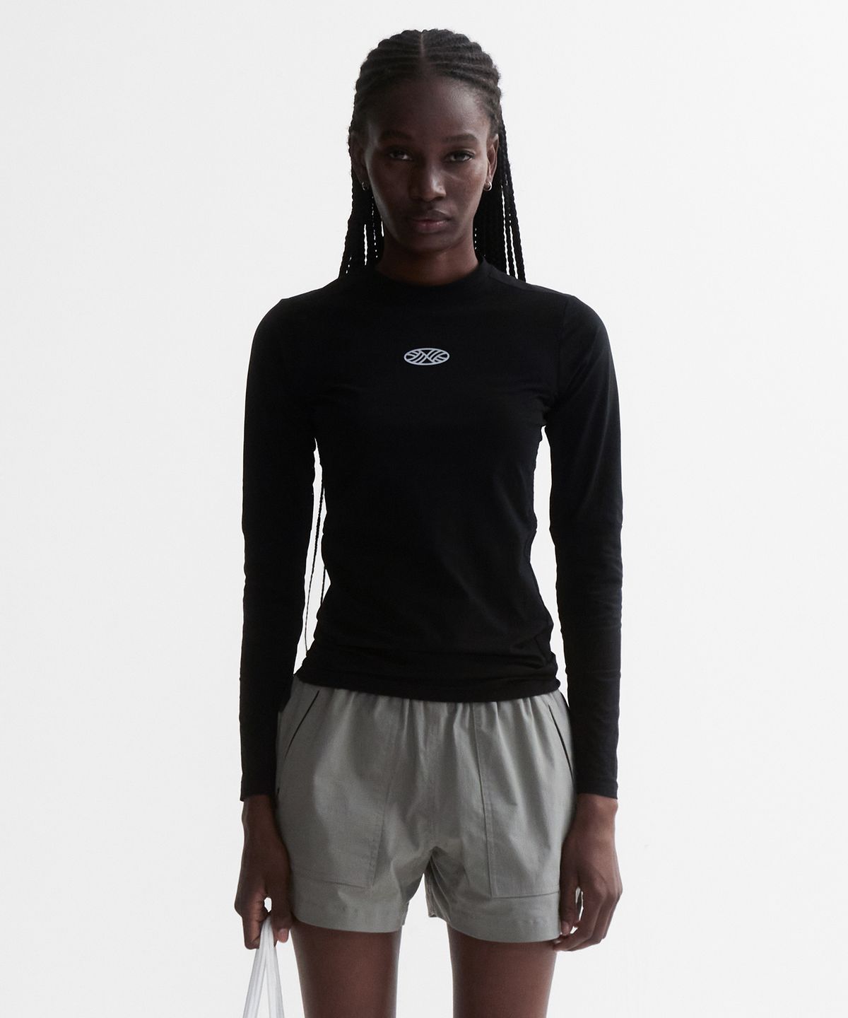 미나수(MENASOO) VENODE Small Track Logo Active Long Tshirts_Black (Tight Fit)