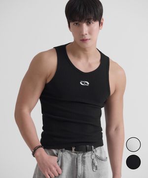 리브드 코튼 디링 로고 슬리브리스 2컬러