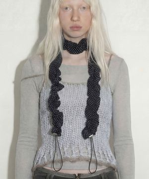 끈 조절 여름 스카프 STRING PLEATS MUFFLER / DOT / BLACK