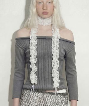 끈 조절 여름 스카프 STRING PLEATS MUFFLER / LACE / WHITE