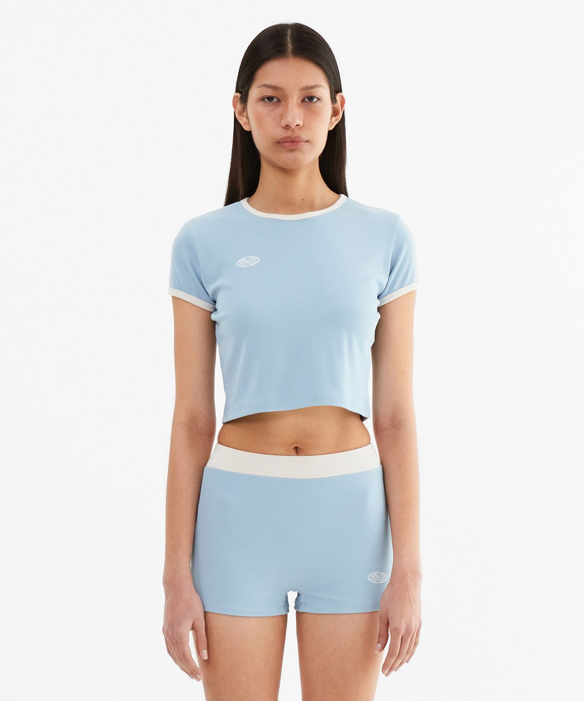 미나수(MENASOO) MNS Span Crop T Shirt_Skyblue