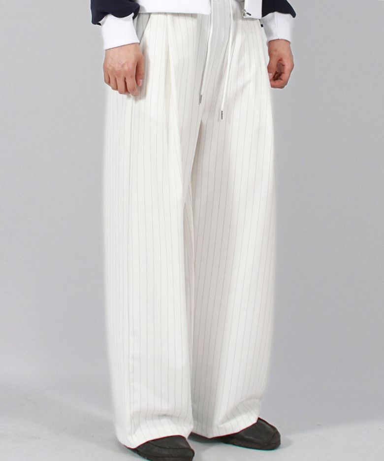 M SOLID STRIPE WIDE PANTS WHITE