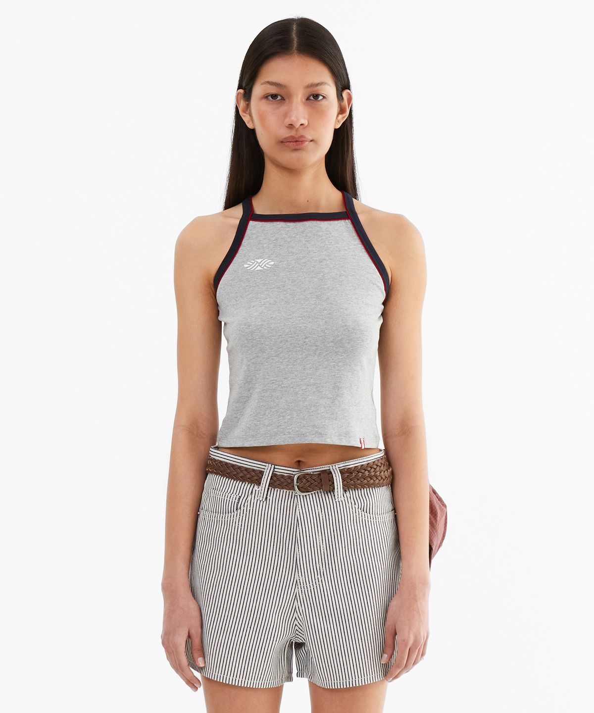 미나수(MENASOO) Y Back Halter Mini Crop Top_Melange Gray