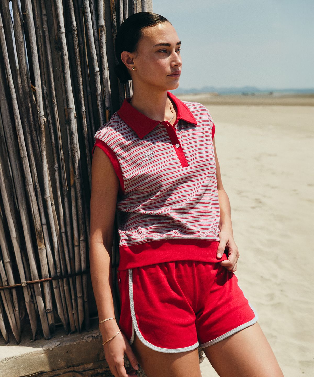 미나수(MENASOO) Color Combination Stripe Sleeveless_Red