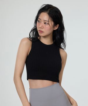 와이드 리브드 크롭 슬리브리스 2컬러