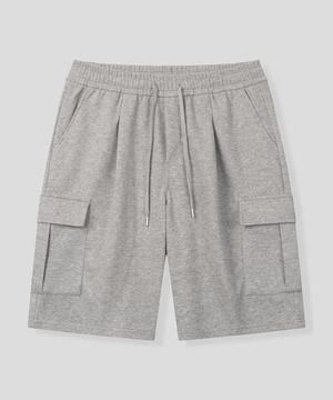 포켓 디테일 하프 조거 팬츠 [멜란지 그레이]