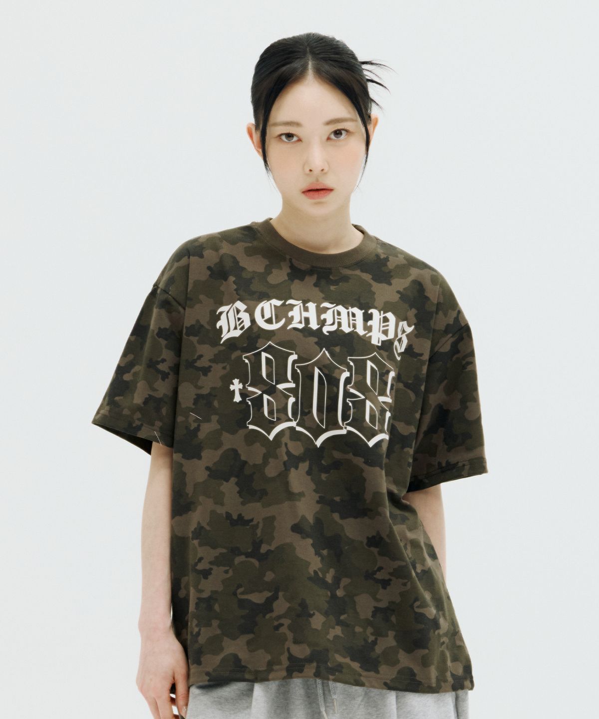 본챔스(BORN CHAMPS) [3 COLORS] 808TRIBAL 오버핏 카모 반팔티셔츠 B25ST70