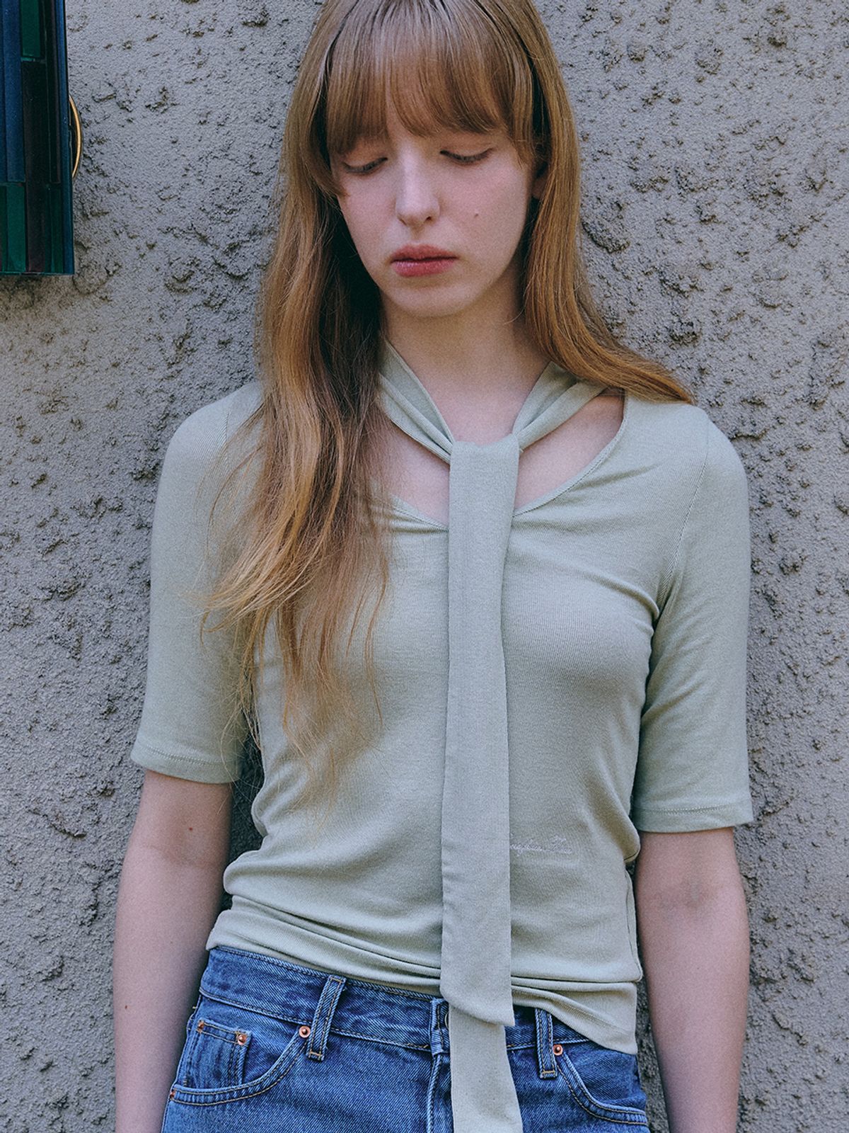 데누(DENU) [아울렛] Tie half Top [OLIVE]